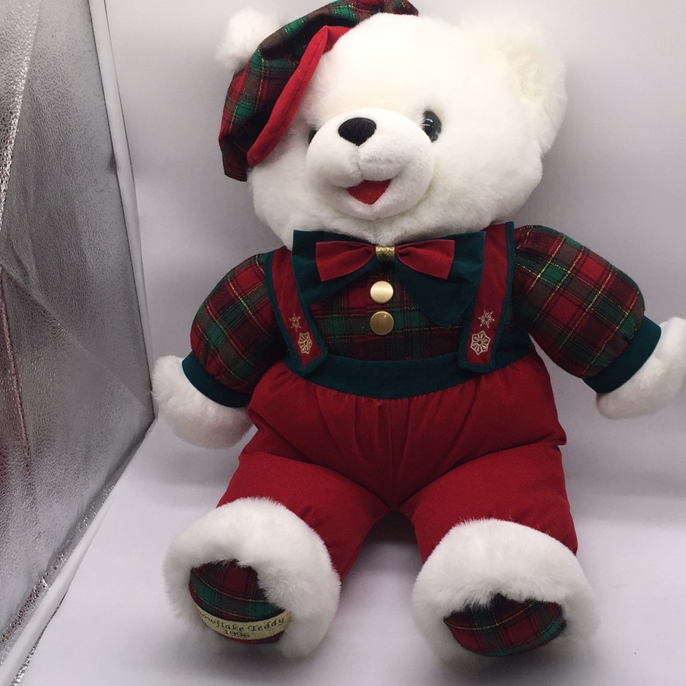 1996 Snowflake Teddy Plush Christmas Boy Bear Holiday Xmas Dan Dee Vintage